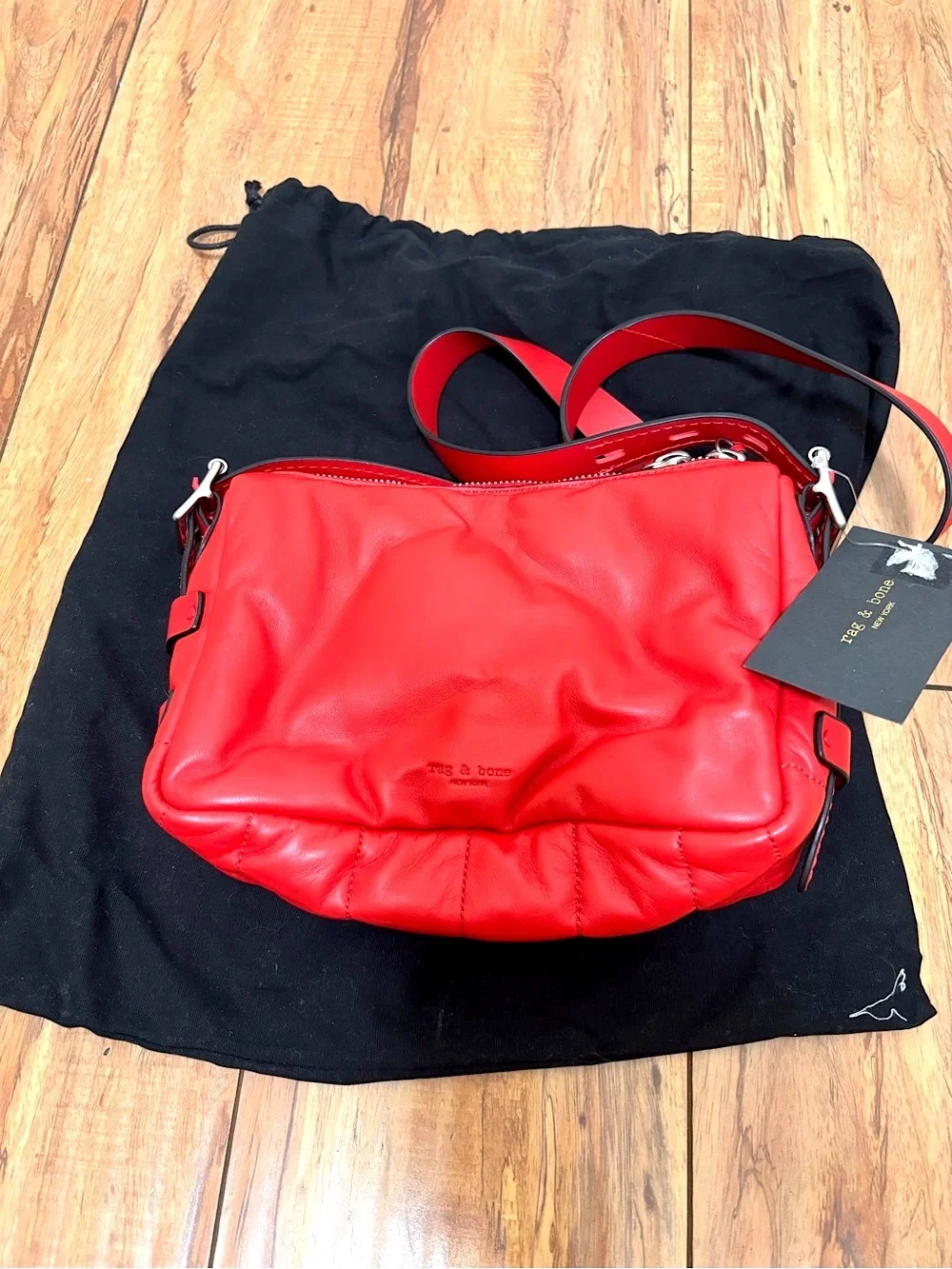 NWT Rag & Bone Small Field Leather Messenger Puffer Bag in Fiery Red